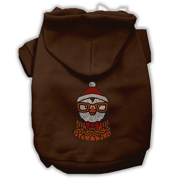 Hipster Penguin Rhinestone Dog Hoodie Brown XS